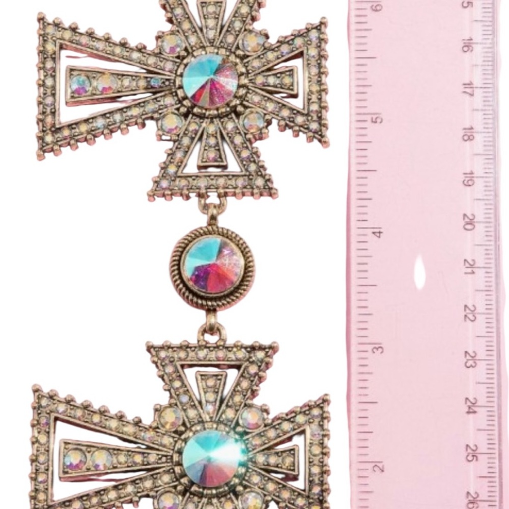Pave Waist Chain Belt Irridescent Rhinestone Cross in Gol OR Silver - Picture 4 of 5